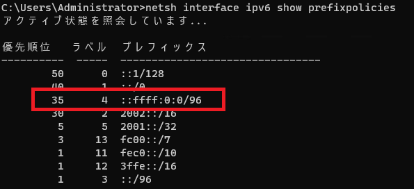 netsh interface ipv6 show prefixpolicies